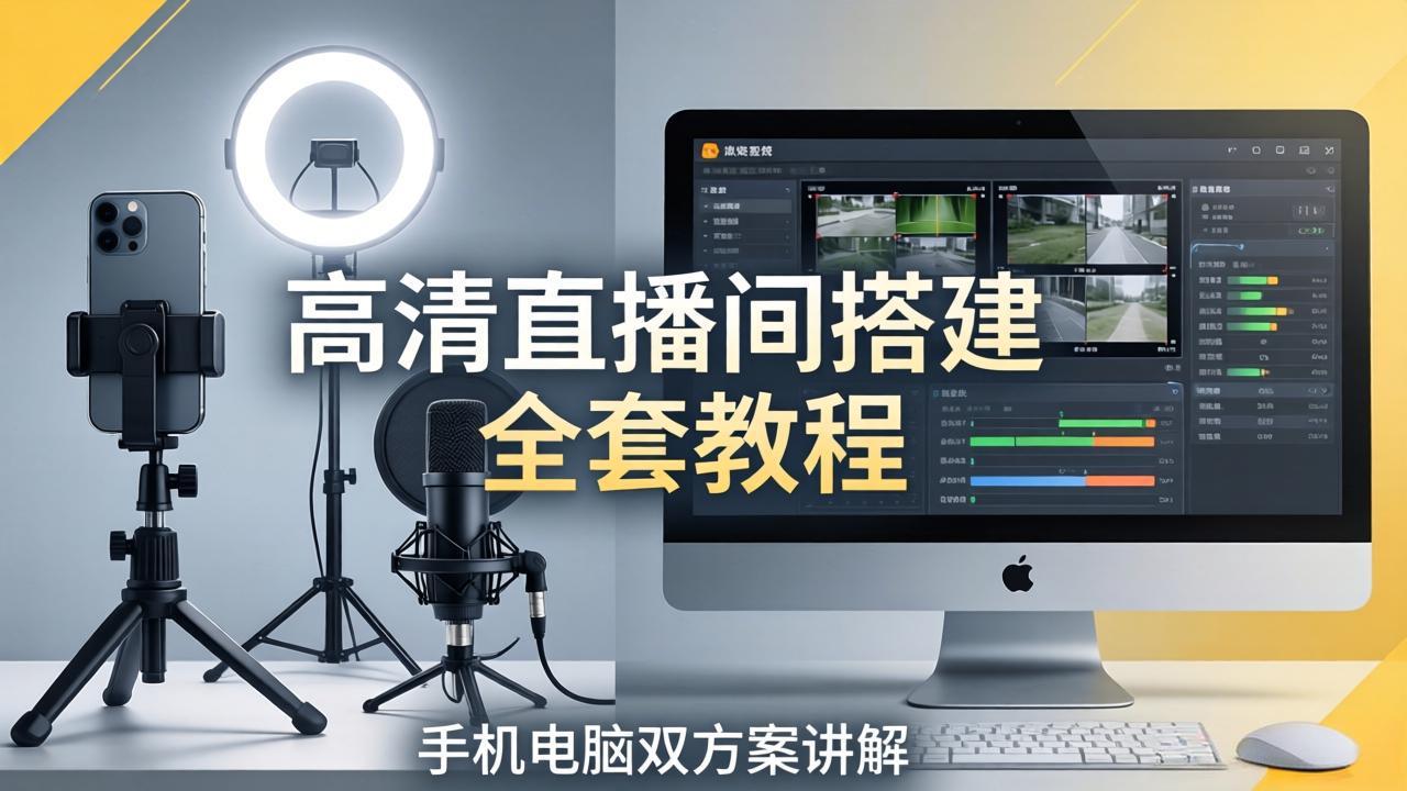 高清直播间搭建全套教程，手机电脑双方案讲解，设备选型调试多机位实操教学-柚子网创