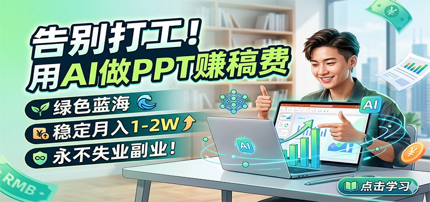 告别打工！用AI做PPT赚稿费，绿色蓝海，稳定月入1-2W，永不失业副业！-柚子网创