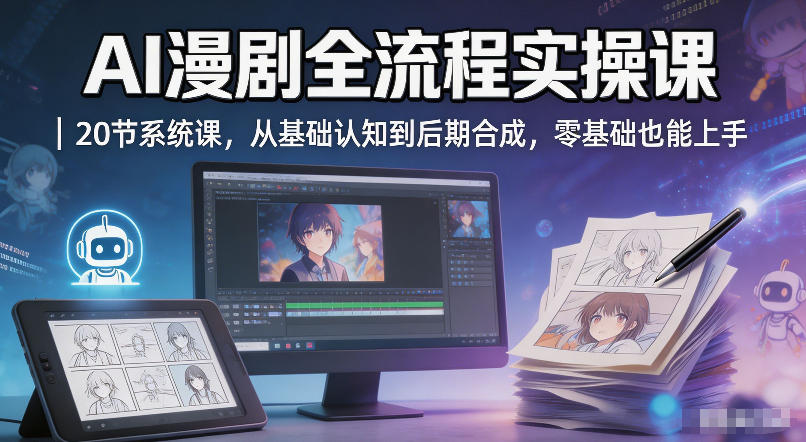 AI漫剧全流程实操课｜20节系统课，从基础认知到后期合成，零基础也能上手-柚子网创