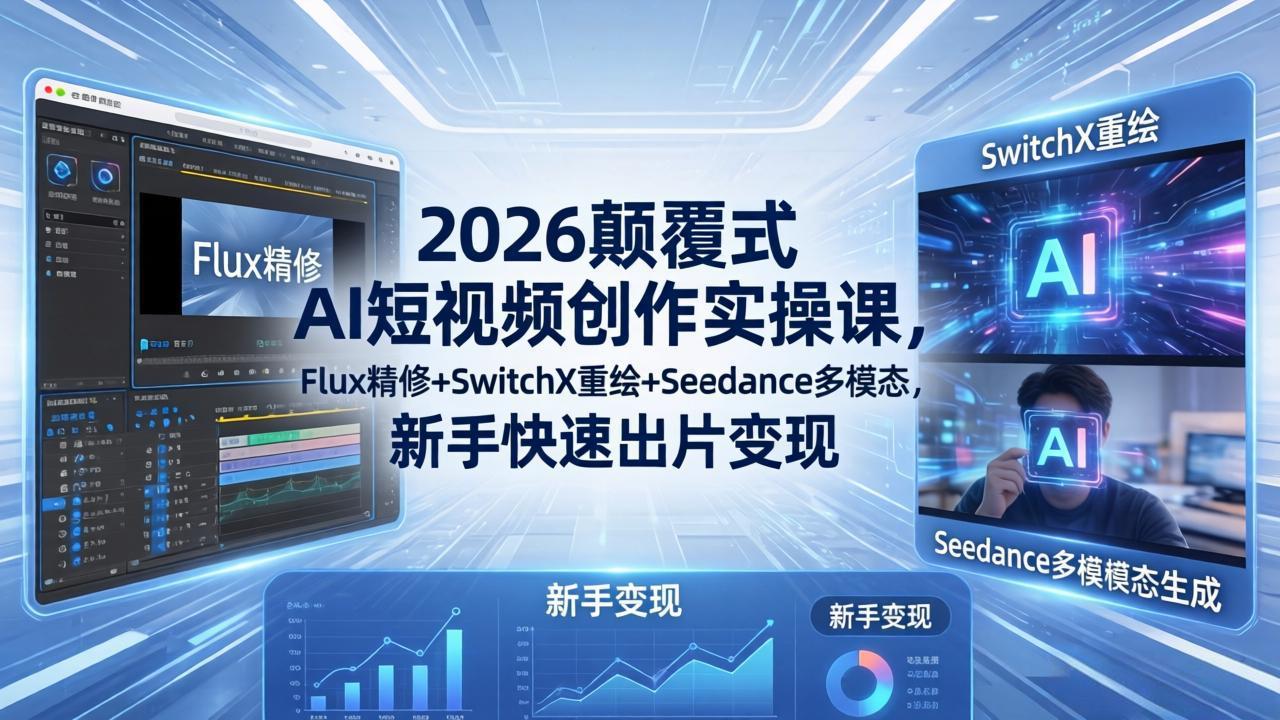 2026颠覆式 AI短视频创作课-5月更新，Flux精修+SwitchX重绘+Seedance多模态，新手快速出片变现-柚子网创