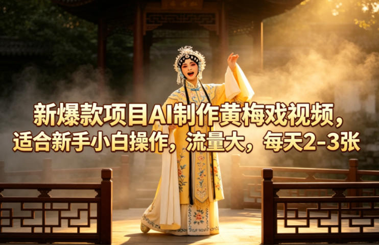 新爆款项目AI制作黄梅戏视频，适合新手小白操作，流量大，每天2-3张-柚子网创