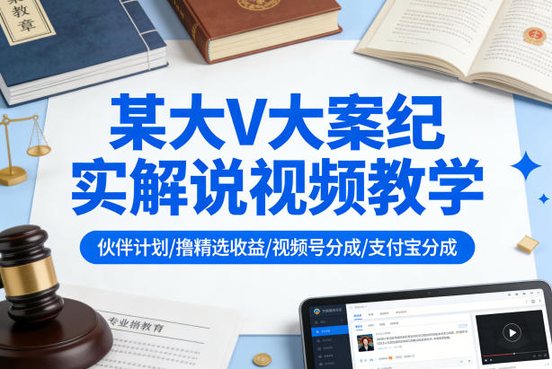 某大V大案纪实解说视频教学，可做伙伴计划、撸精选收益，视频号和支付宝分成计划均可-柚子网创