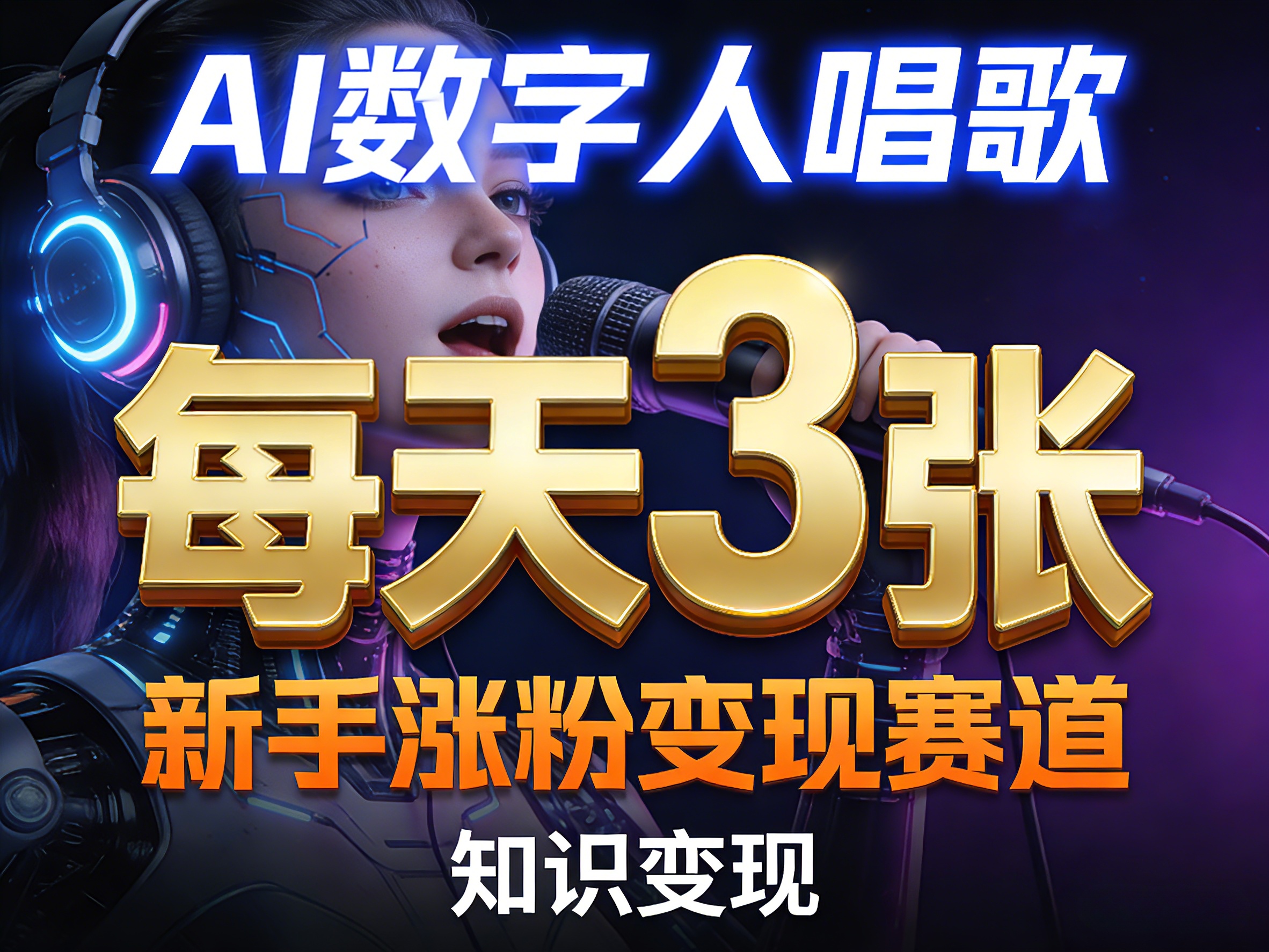AI数字人唱歌，新手涨粉变现赛道，每天3张和知识付费，副业必备-柚子网创