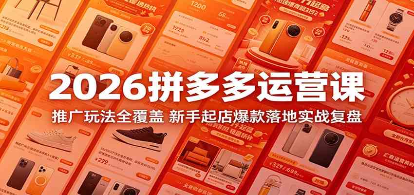 2026拼多多运营课：推广玩法全覆盖，新手起店爆款落地实战复盘-柚子网创