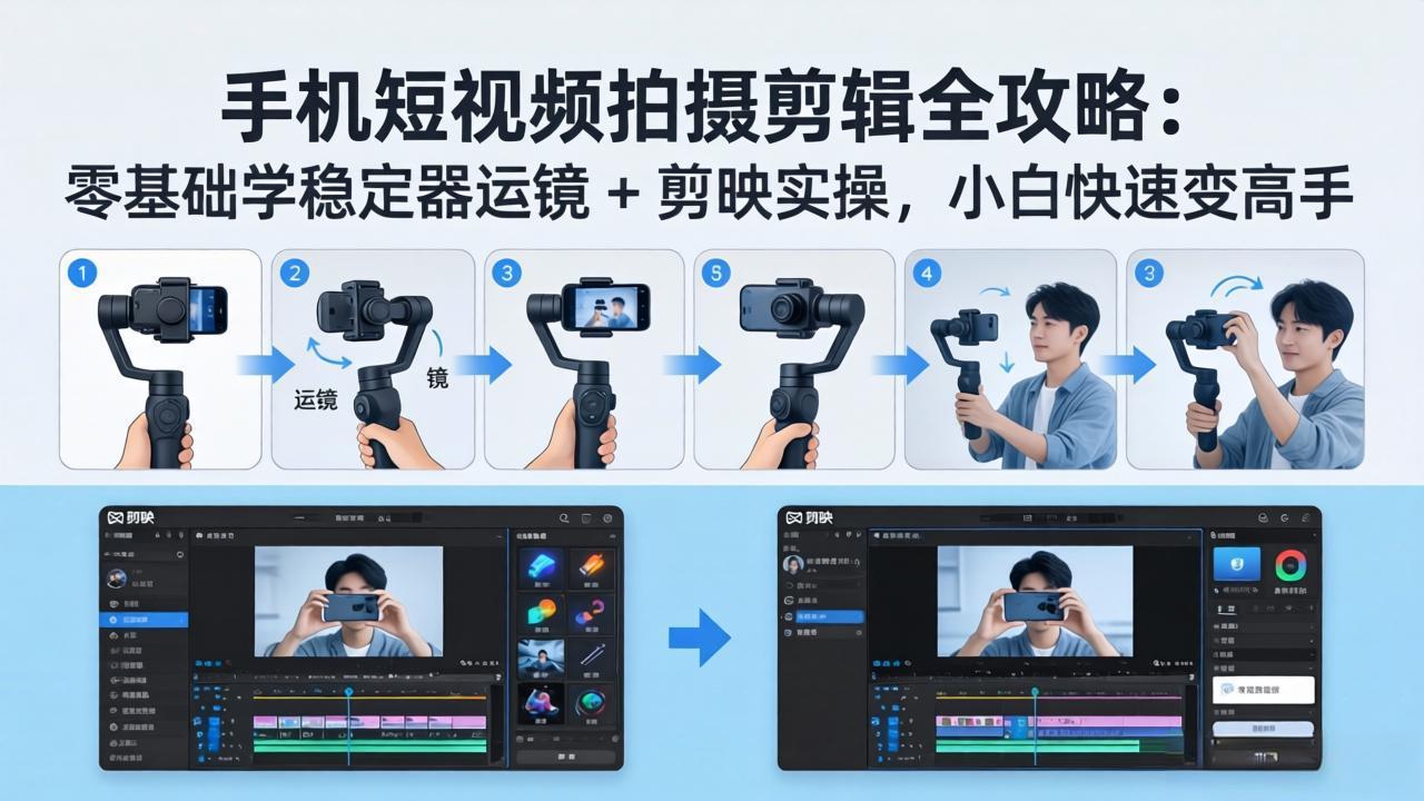 手机短视频拍摄剪辑全攻略：零基础学稳定器运镜 + 剪映实操，小白快速变高手-柚子网创