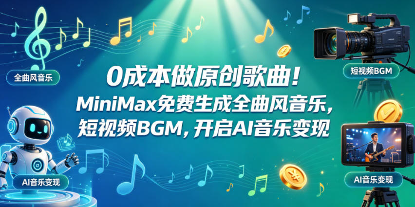 0成本做原创歌曲！MiniMax免费生成全曲风音乐，短视频BGM，开启AI音乐变现-柚子网创