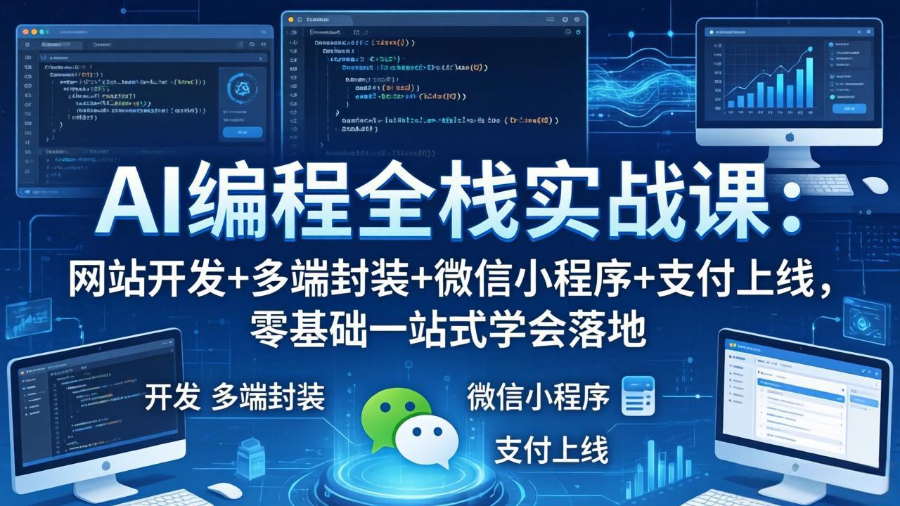 AI编程全栈实战课：网站开发+多端封装+微信小程序+支付上线，零基础一站式学会落地-柚子网创