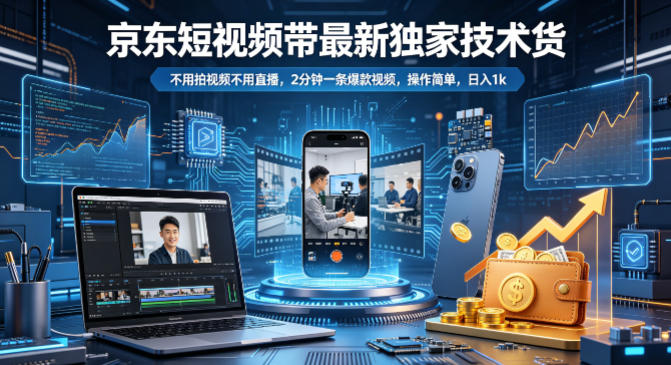 京东短视频带货最新独家技术，不用拍视频不用直播，2分钟一条爆款视频，操作简单，日入1k+【揭秘】-柚子网创