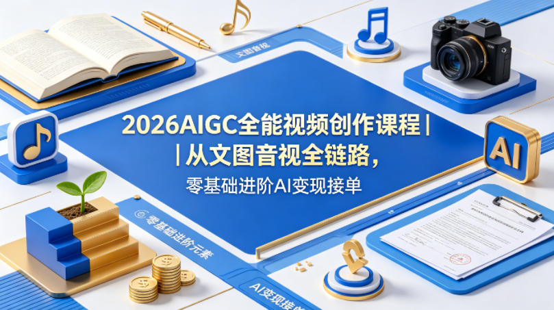 2026AIGC全能视频创作课程｜从文图音视全链路，零基础进阶AI变现接单-柚子网创