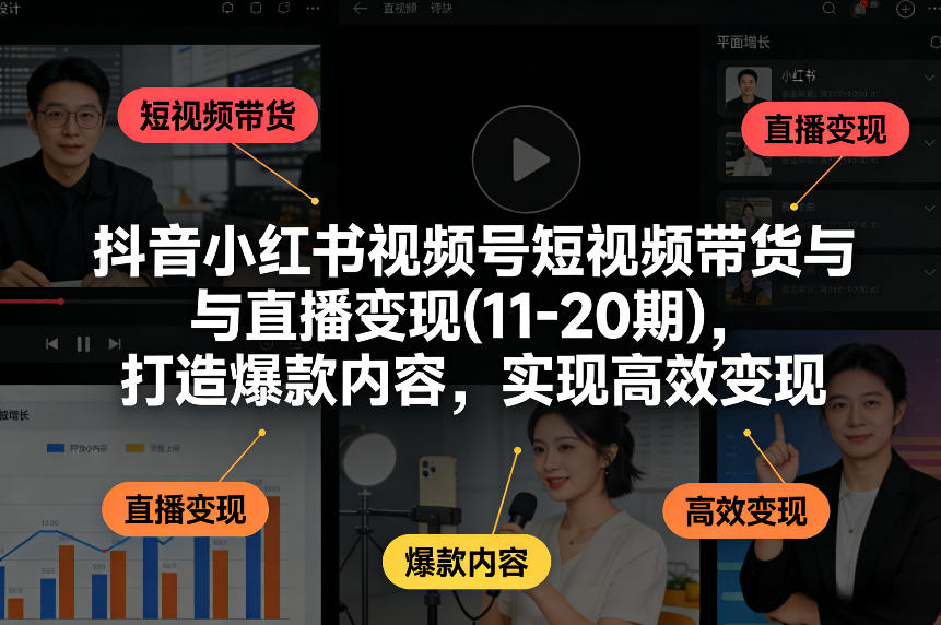 抖音小红书视频号短视频带货与直播变现(10-21期)，打造爆款内容，实现高效变现（更新05月）-柚子网创