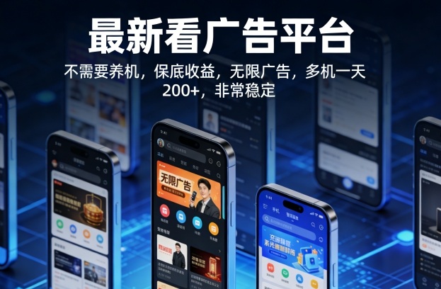 最新看广告平台，不需要养机，保底收益，无限广告，多机一天200+，非常稳定【揭秘】-柚子网创