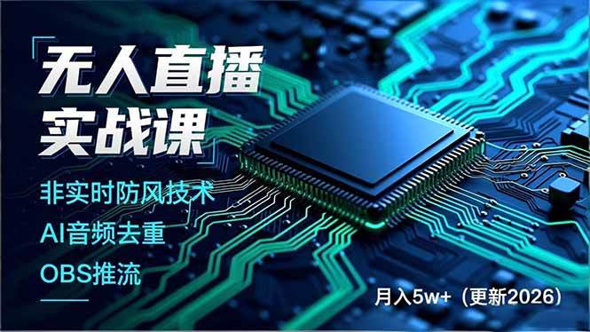 （17851期）无人直播实战课（更新3月），非实时防风技术、AI音频去重、OBS推流，建立技术壁垒，月入5w+-柚子网创