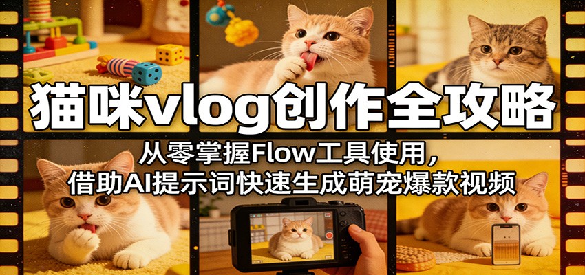 猫咪vlog创作全攻略：从零掌握Flow工具使用，借助AI提示词快速生成萌宠爆款视频-柚子网创