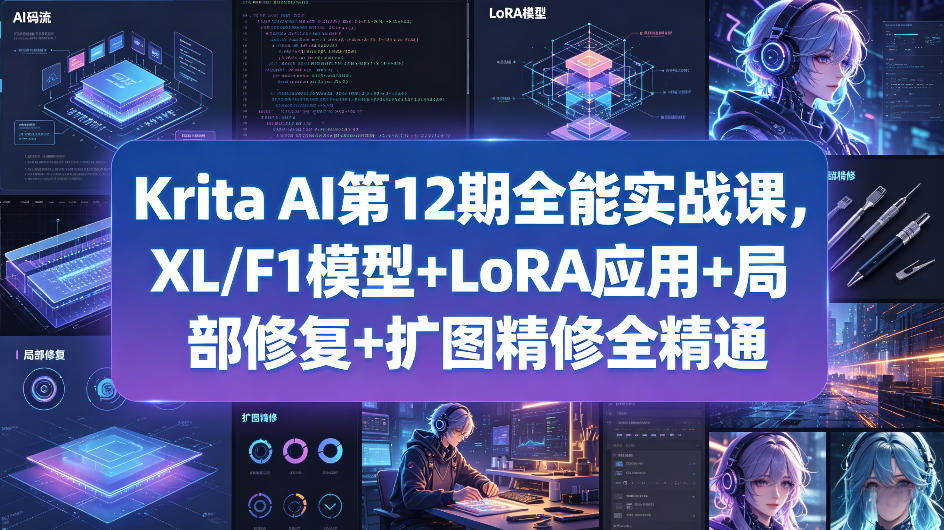 Krita AI第12期全能实战课，XL/F1模型+LoRA应用+局部修复+扩图精修全精通-柚子网创