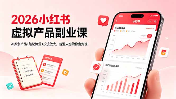 2026小红书虚拟产品副业课，AI原创产品+笔记流量+投流放大，普通人也能稳定变现-柚子网创