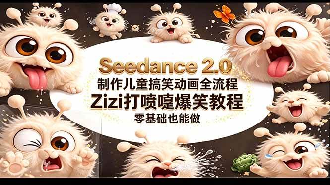 （18211期）Seedance 2.0 制作儿童搞笑动画全流程Zizi打喷嚏爆笑教程｜零基础也能做-柚子网创