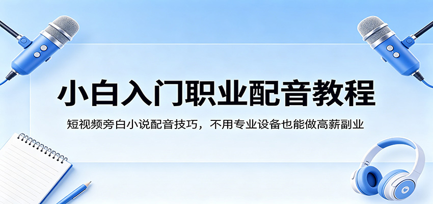 小白入门职业配音教程，短视频旁白小说配音技巧，不用专业设备也能做高薪副业-柚子网创