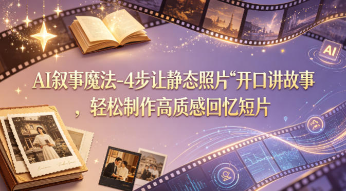 AI叙事魔法-4步让静态照片“开口讲故事”，轻松制作高质感回忆短片-柚子网创