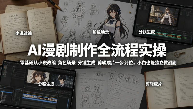 AI漫剧制作全流程实操，零基础从小说改编-角色场景-分镜生成-剪辑成片一步到位，小白也能独立做漫剧-柚子网创