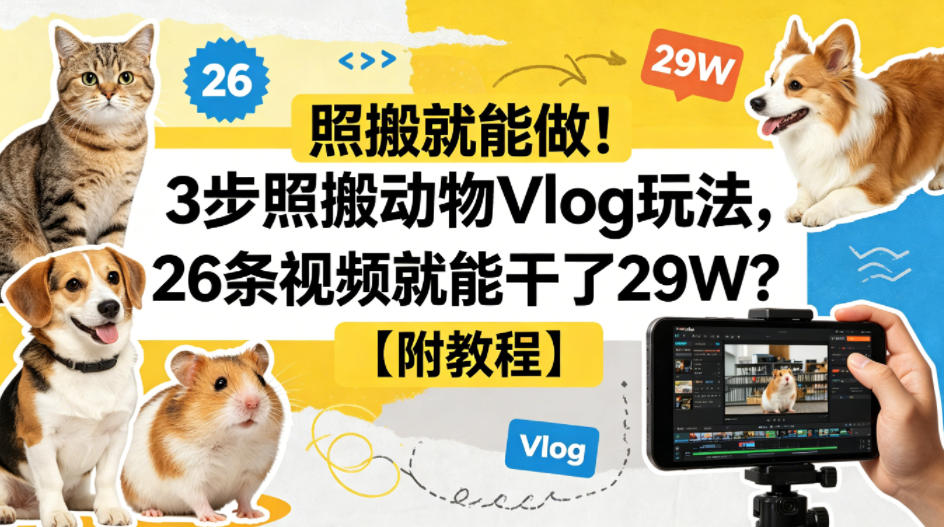 照搬就能做！3步照搬动物Vlog玩法，26条视频就能干了29W？【附教程】【赠coze一键生成工作流】-柚子网创