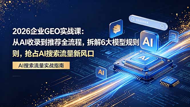 2026 企业GEO实战课：从AI收录到推荐全流程，拆解6大模型规则，抢占 AI 搜索流量新风口-柚子网创