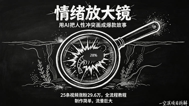 AI制作“情绪放大镜“视频，25条视频涨粉29.6W粉，流量巨大，制作简单，全流程教程-柚子网创
