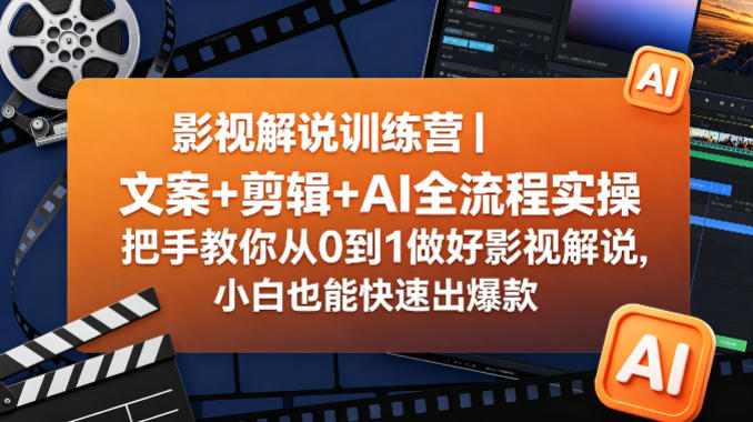影视解说训练营｜文案+剪辑+AI全流程实操，把手教你从0到1做好影视解说，小白也能快速出爆款-柚子网创