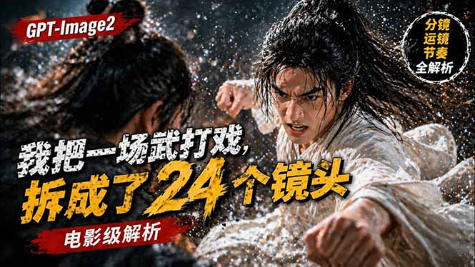 用GPT-Image2，把一段武打对决拆成24个连续镜头，从人物建立、动作衔接、运镜节奏，到情绪爆发-柚子网创