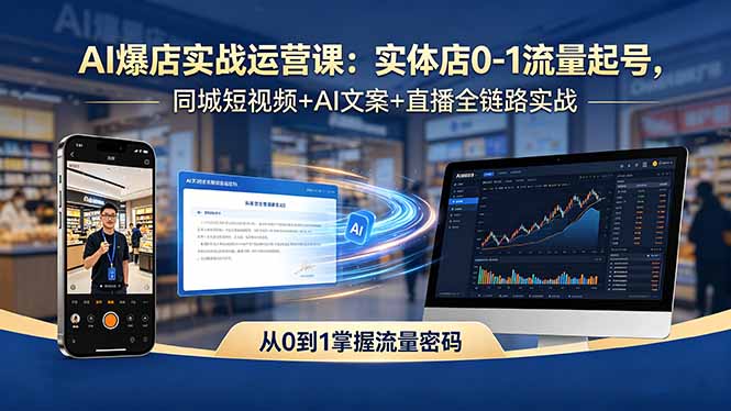 AI爆店实战运营课：实体店0-1流量起号，同城短视频+AI文案+直播全链路实战-柚子网创