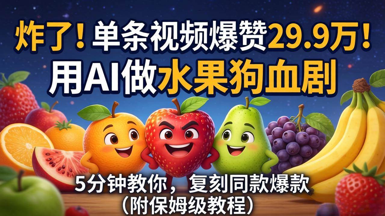 （18206期）炸了！单条视频爆赞 29.9 万！用 AI 做水果狗血剧，5 分钟教你，复刻同款爆款（附保姆级教程）-柚子网创