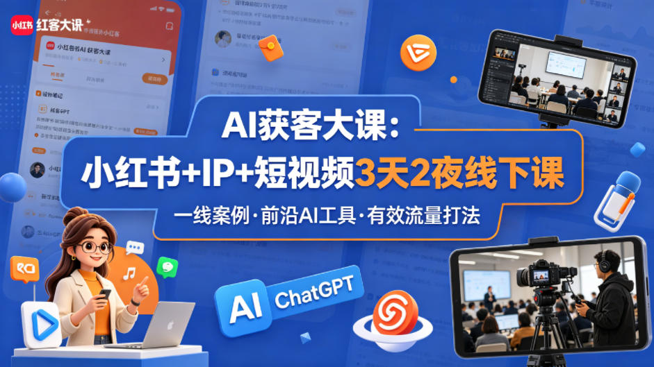 AI获客大课小红书+IP+短视频3天2夜线下课，用最真实的一线案例，最前沿的AI工具，最有效的流量打法-柚子网创