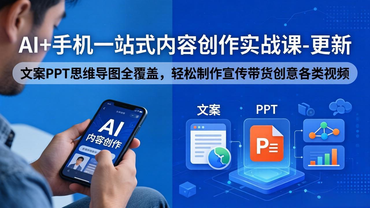 AI+手机一站式内容创作实战课-更新，文案PPT思维导图全覆盖，轻松制作宣传带货创意各类视频-柚子网创