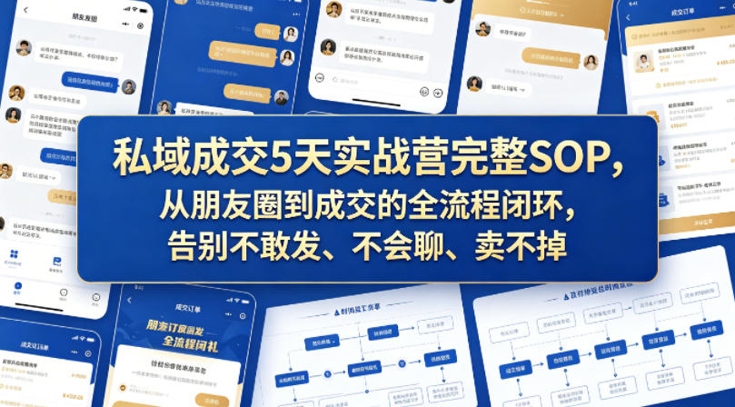私域成交5天实战营完整SOP，从朋友圈到成交的全流程闭环，告别不敢发、不会聊、卖不掉-柚子网创