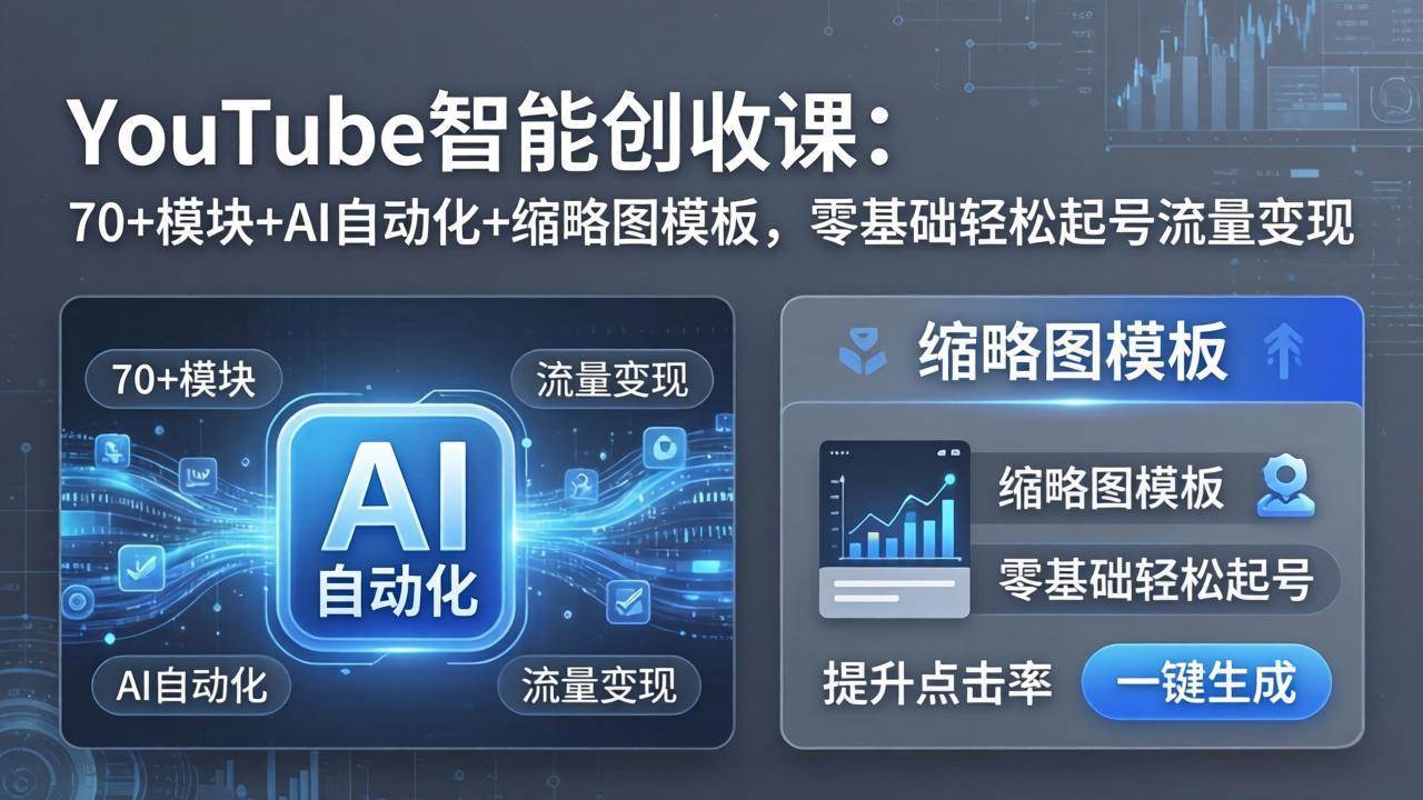 （17926期）YouTube智能创收课：70+模块+AI自动化+缩略图模板，零基础轻松起号流量变现-柚子网创