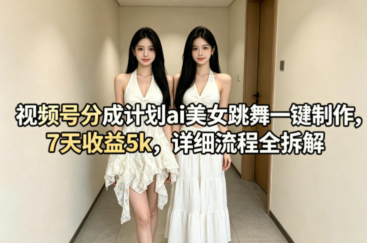 视频号分成计划ai美女跳舞一键制作，7天收益5k，详细流程全拆解-柚子网创