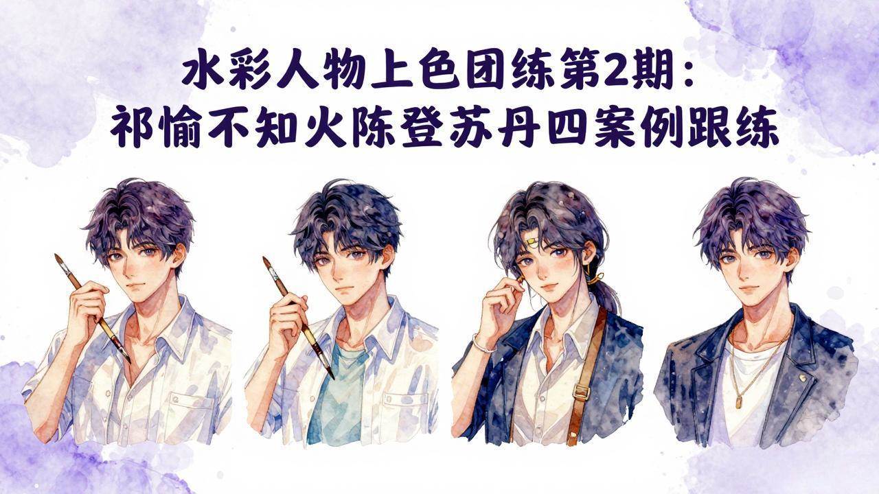 （17954期）水彩人物上色团练第2期：祁煜不知火陈登苏丹四案例跟练，手把手提升绘画能力-柚子网创