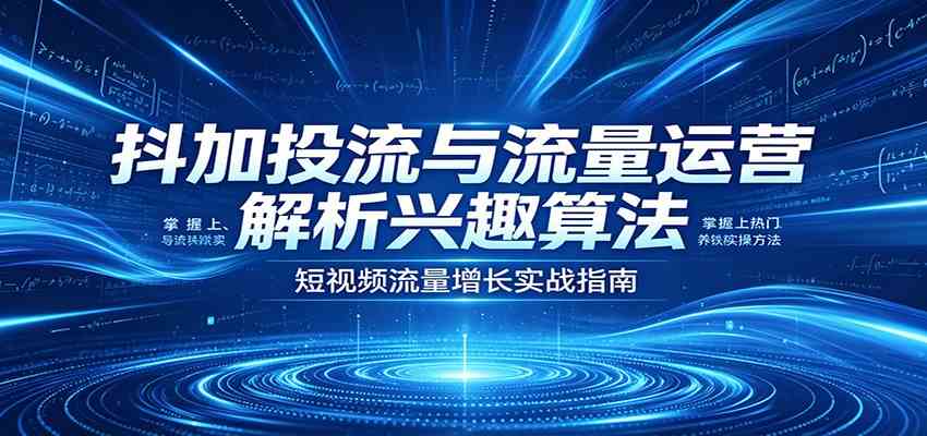 抖加投流与流量运营：解析兴趣算法，掌握上热门、养铁粉实操方法-柚子网创