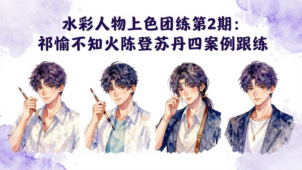 水彩人物上色团练第2期：祁煜不知火陈登苏丹四案例跟练，手把手提升绘画能力-柚子网创