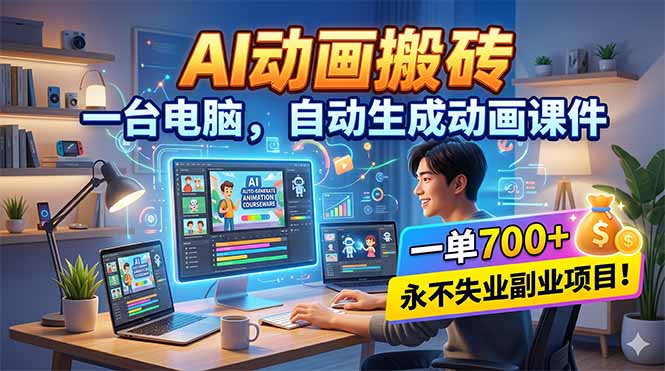 AI动画搬砖，一台电脑，自动生成动画课件，一单800+ 永不失业副业项目！-柚子网创