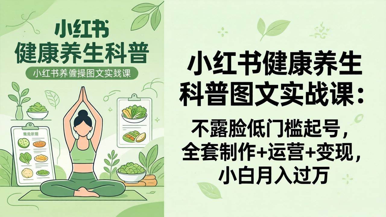 （18033期）2026小红书健康养生科普图文实战课：不露脸低门槛起号，全套制作+运营+变现，小白月入过万-柚子网创