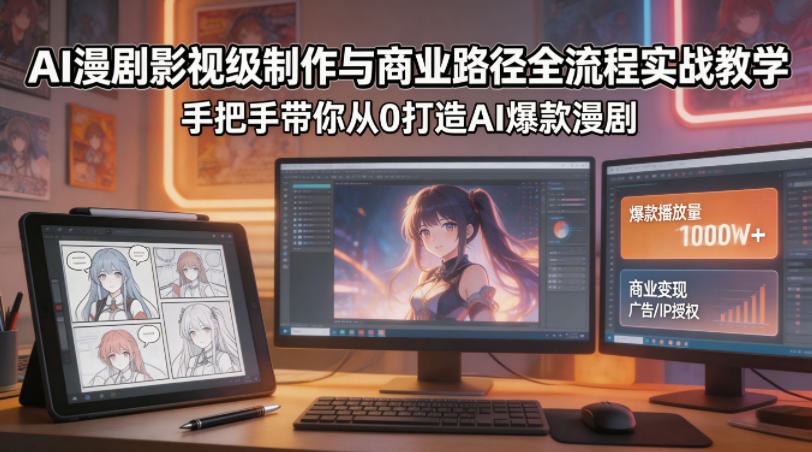 AI漫剧影视级制作与商业路径全流程实战教学，手带你从0打造AI爆款漫剧-柚子网创