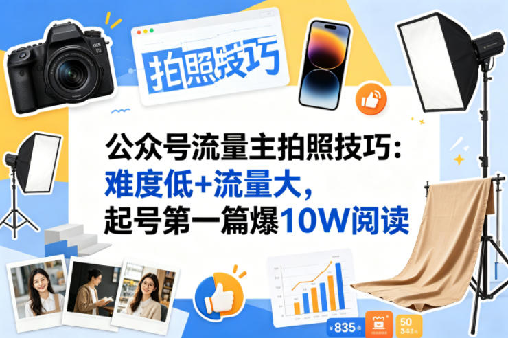 公众号流量主之拍照技巧赛道，难度低+流量大，起号第一篇就爆了10w阅读-柚子网创