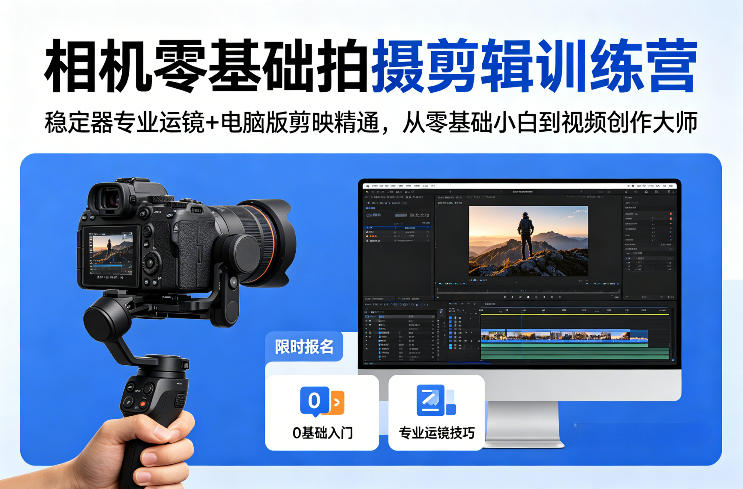 相机零基础拍摄剪辑训练营：稳定器专业运镜+电脑版剪映精通，从零基础小白到视频创作大师-柚子网创