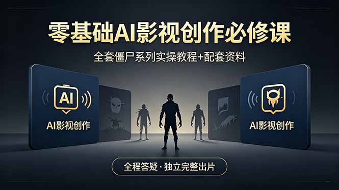 零基础AI影视创作必修课，全套僵尸系列实操教程加配套资料，全程答疑带你独立完整出片-柚子网创