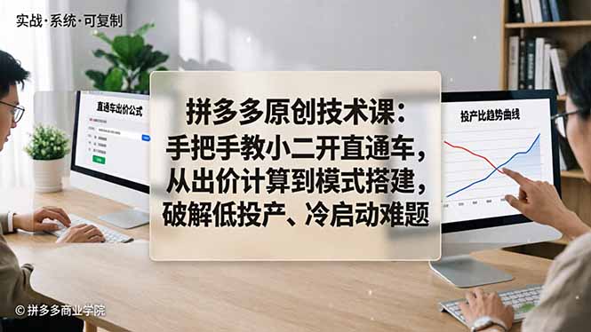 拼多多原创技术课：手把手教小二开直通车，从出价计算到模式搭建，破解低投产、冷启动难题-柚子网创