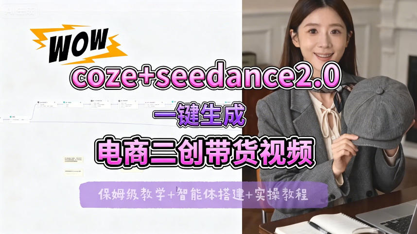 【Coze工作流搭建实操教程】seedance2.0+coze一键生成电商二创带货视频，全流程保姆级教学-柚子网创