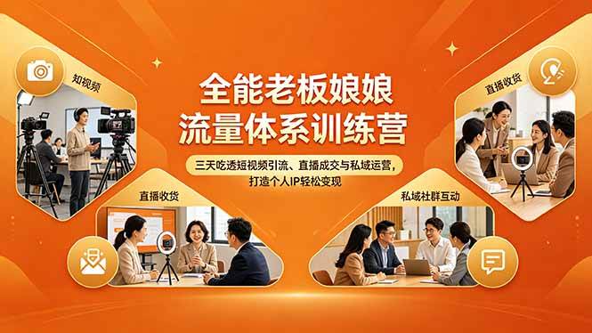（18187期）全能老板娘流量体系训练营，三天吃透短视频引流、直播成交与私域运营，打造个人IP轻松变现-柚子网创