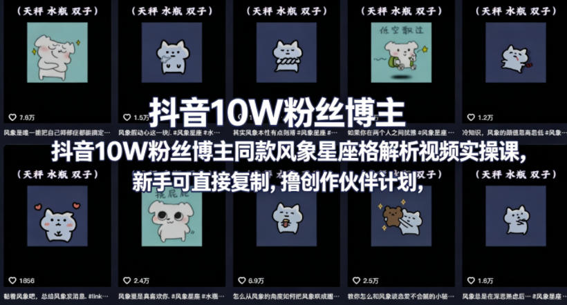 抖音10W粉丝博主同款星座性格解析视频实操课，新手可直接复制，撸创作伙伴计划，分成计划等-柚子网创