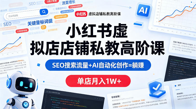 小红书虚拟店铺私教高阶课，SEO搜索流量+AI自动化创作=躺賺，单店月入1W+-柚子网创