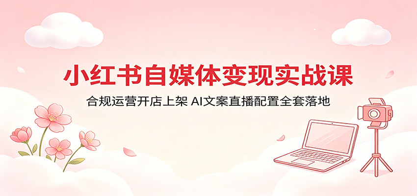 小红书自媒体变现实战课：合规运营开店上架，AI文案直播配置全套落地-柚子网创